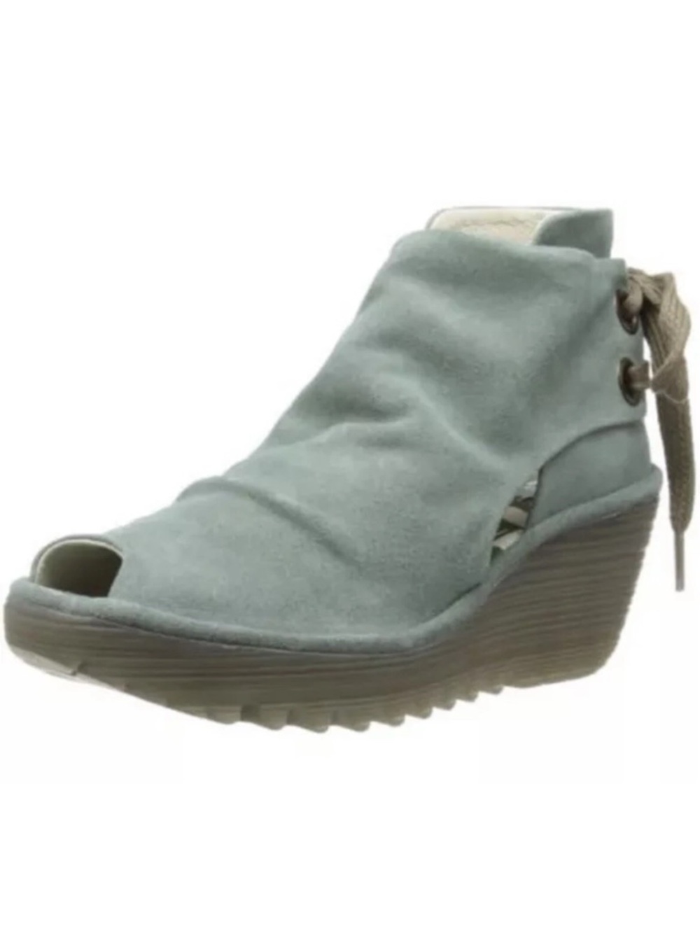 Fly London | Women’s Sage Green Suede Fly Yama Open Toe Tie Back Shoes Sz 9.5